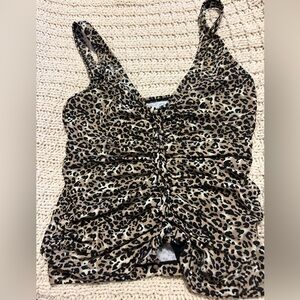 Leopard Print Ruched Women's tankini swim top. Medium